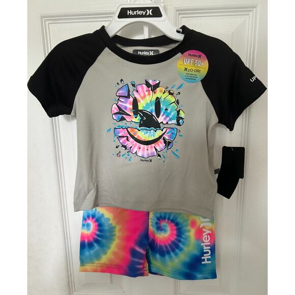NWT Hurley 2 Piece Swim Set Size 12 Months Rashguard and Shorts Mulitcolor - Picture 1 of 7